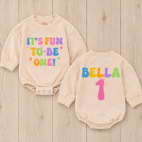 Custom Baby Girl First Birthday Romper - It's Fun To Be One Design - Soft Cotton Outfit for 1st Birthday Party or Cake Smash Photos