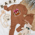 Custom Baby Girl Football Bodysuit with Pink Bow Cute Huddles and Cuddles Long Sleeve Outfit for Newborn Infant Shower Gift