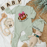 Custom Baby Girl Football Bodysuit with Pink Bow Cute Huddles and Cuddles Long Sleeve Outfit for Newborn Infant Shower Gift