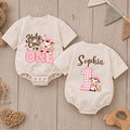Custom Baby Girl Romper with Pink Cow Artwork, 'Holy Cow I'm One' Design, Perfect for First Birthday, Soft Cotton Outfit for Milestone Photos