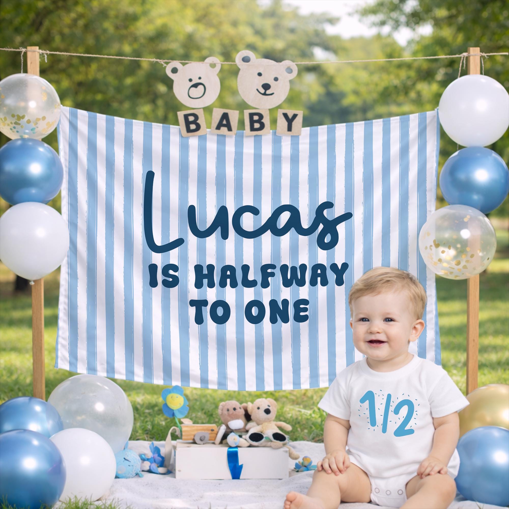 Custom Baby Half Birthday Romper with Teal 1/2 Design Soft Cotton Outfit Milestone Celebration Infant Clothing Unique Gift for 6 Months