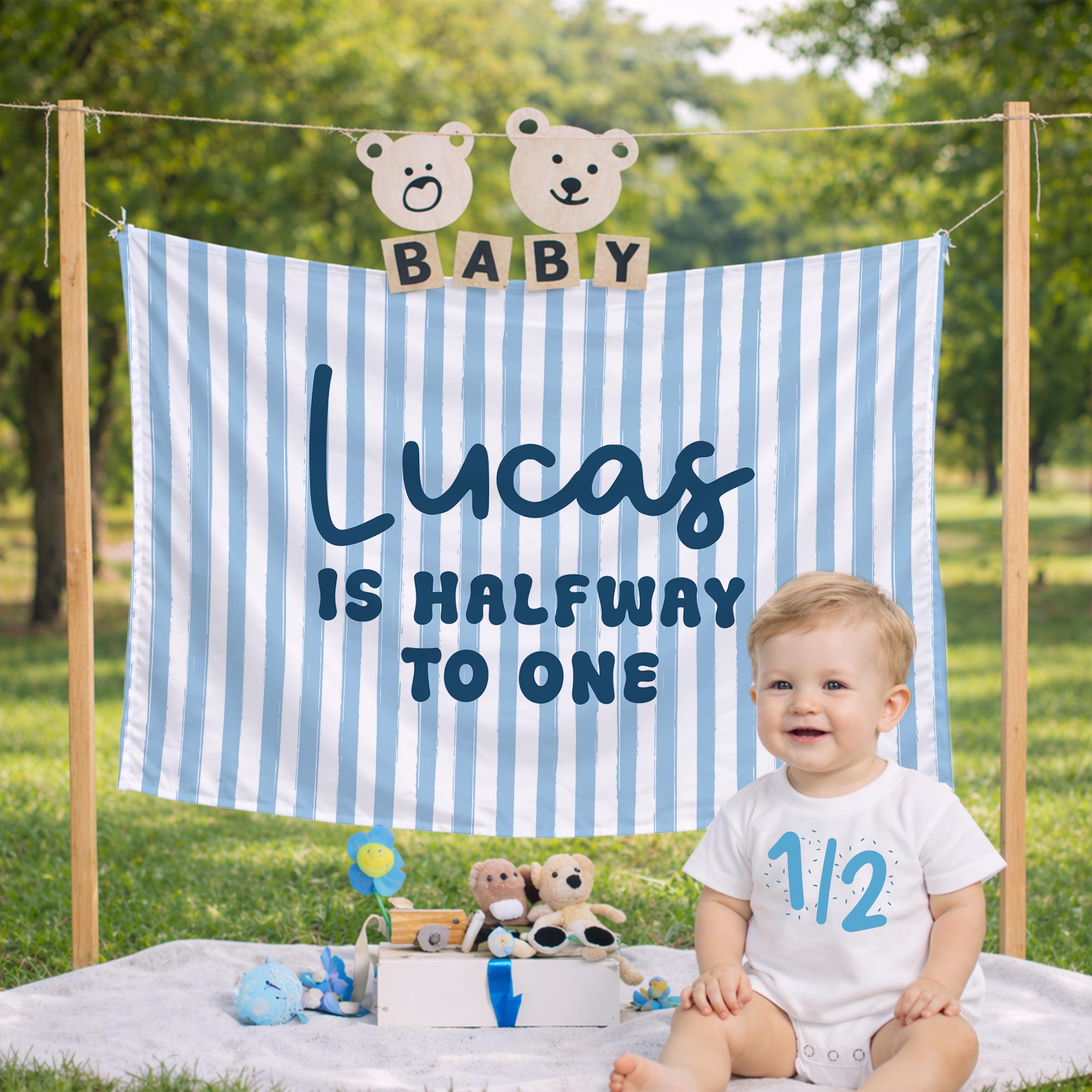 Custom Baby Half Birthday Romper with Teal 1/2 Design Soft Cotton Outfit Milestone Celebration Infant Clothing Unique Gift for 6 Months