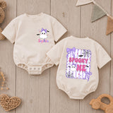 Custom Baby Halloween Romper with Cute Ghost Design, Purple Bow & Spooky Web, Soft Cotton Outfit for First Birthday or Cake Smash