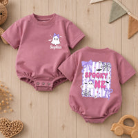 Custom Baby Halloween Romper with Cute Ghost Design, Purple Bow & Spooky Web, Soft Cotton Outfit for First Birthday or Cake Smash