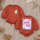 Custom Baby Halloween Romper with Cute Ghost Design, Purple Bow & Spooky Web, Soft Cotton Outfit for First Birthday or Cake Smash