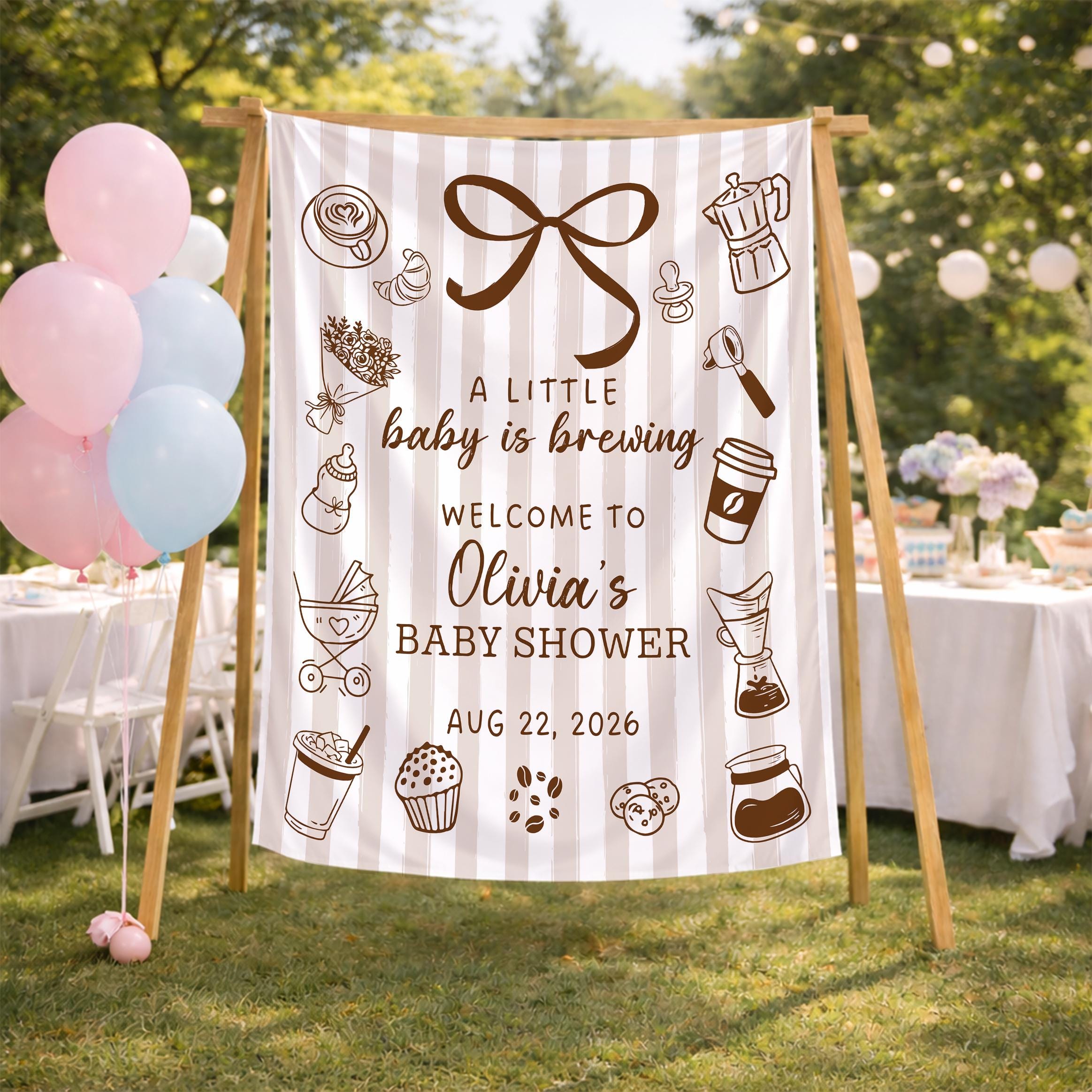 Custom Baby Little Bean Bodysuit and Silk Banner Set Coffee Theme Shower Decor Personalized Name Party Outfit Gift Idea