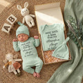 Custom Baby Long Sleeve Romper with 'Sent With a Kiss From My Grandma in Heaven' Quote, Mint Green, Soft Cotton, Perfect for Baby Shower Gift