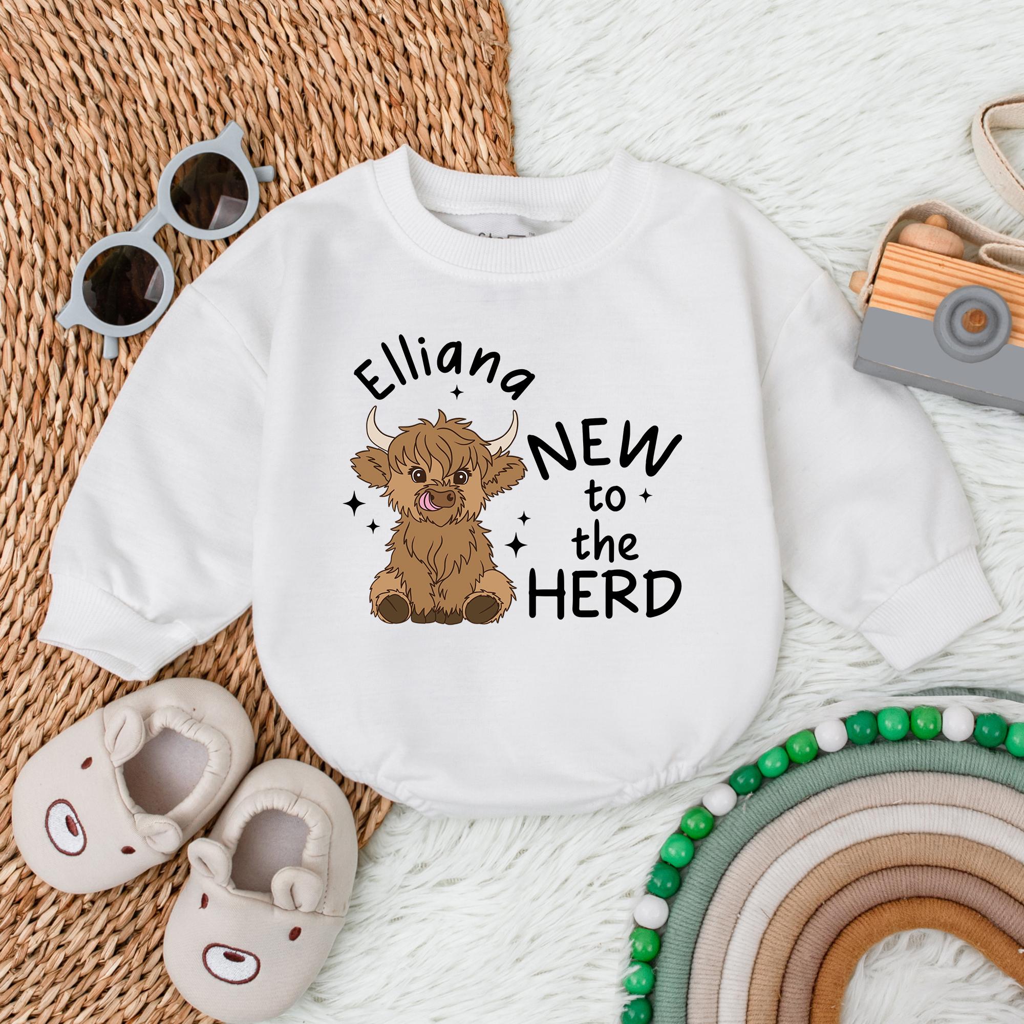 Custom Baby Romper Adorable Cow Design New to the Herd Personalized Name Gift Soft Cotton Infant Outfit Shower Present