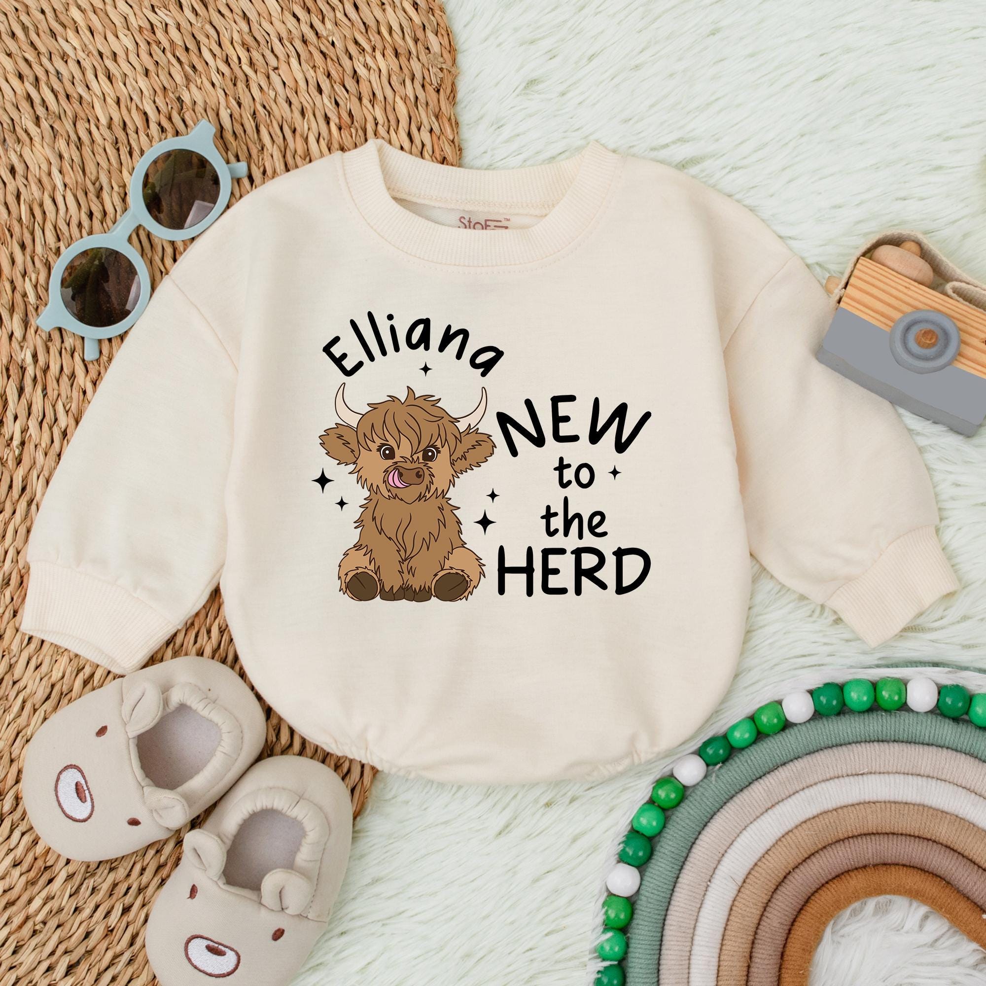 Custom Baby Romper Adorable Cow Design New to the Herd Personalized Name Gift Soft Cotton Infant Outfit Shower Present