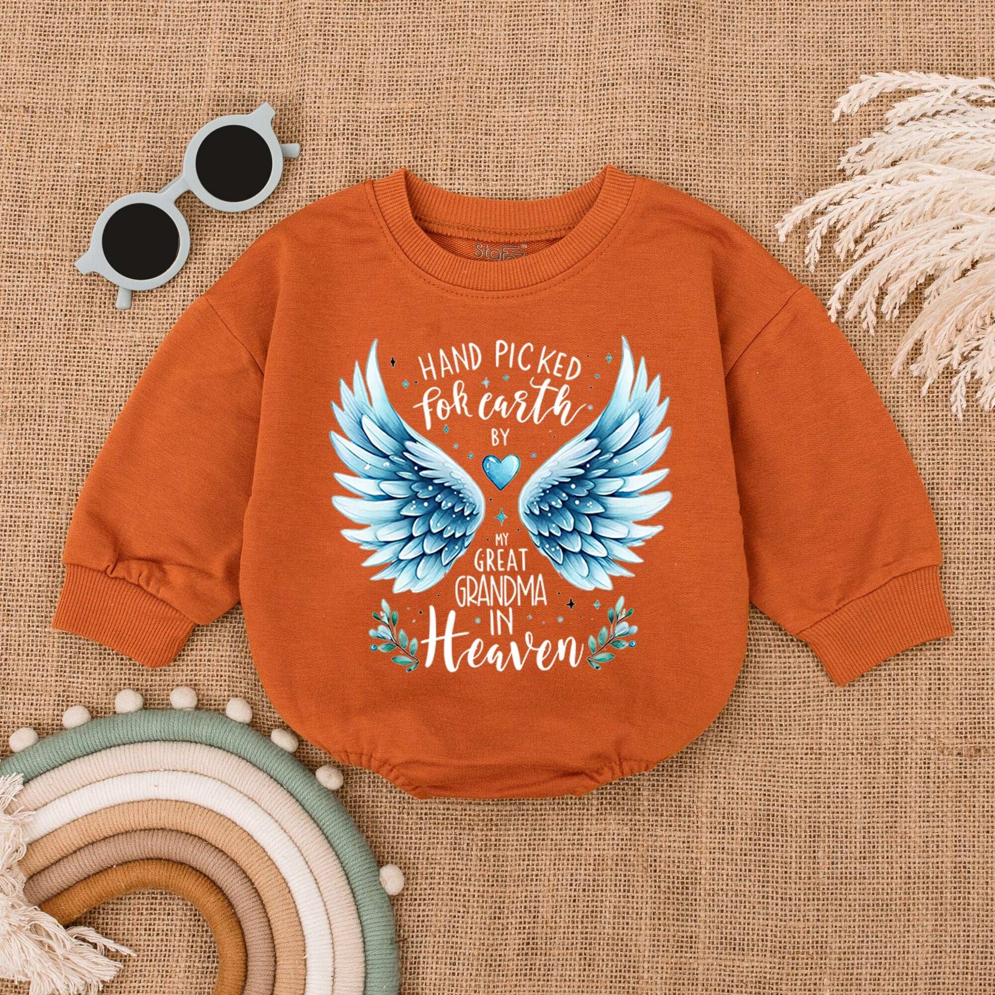 Custom Baby Romper with Angel Wings Hand Picked by Grandma in Heaven Ideal for Baby Shower Soft Cotton Bodysuit Gift for Newborns