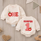 Custom Baby Romper with Apple and Gingham 'One' Design, Personalized for First Birthday, Cake Smash Outfit, Soft Cotton Fall Babywear