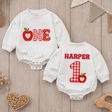 Custom Baby Romper with Apple and Gingham 'One' Design, Personalized for First Birthday, Cake Smash Outfit, Soft Cotton Fall Babywear