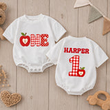 Custom Baby Romper with Apple and Gingham 'One' Design, Personalized for First Birthday, Cake Smash Outfit, Soft Cotton Fall Babywear