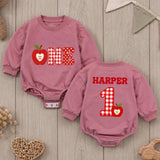 Custom Baby Romper with Apple and Gingham 'One' Design, Personalized for First Birthday, Cake Smash Outfit, Soft Cotton Fall Babywear