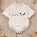 Custom baby romper with bold text print, soft cotton for sensitive skin, matching family outfit for birthdays, holidays, or baby showers