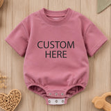 Custom baby romper with bold text print, soft cotton for sensitive skin, matching family outfit for birthdays, holidays, or baby showers