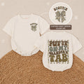 Custom Baby Romper with Camo Bow and 'Put It On My Grandpa's Tab' Design, Soft Cotton Outfit for Matching Family Photos or Milestone Events