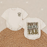 Custom Baby Romper with Camo Bow and 'Put It On My Grandpa's Tab' Design, Soft Cotton Outfit for Matching Family Photos or Milestone Events