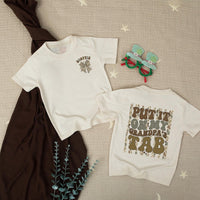 Custom Baby Romper with Camo Bow and 'Put It On My Grandpa's Tab' Design, Soft Cotton Outfit for Matching Family Photos or Milestone Events