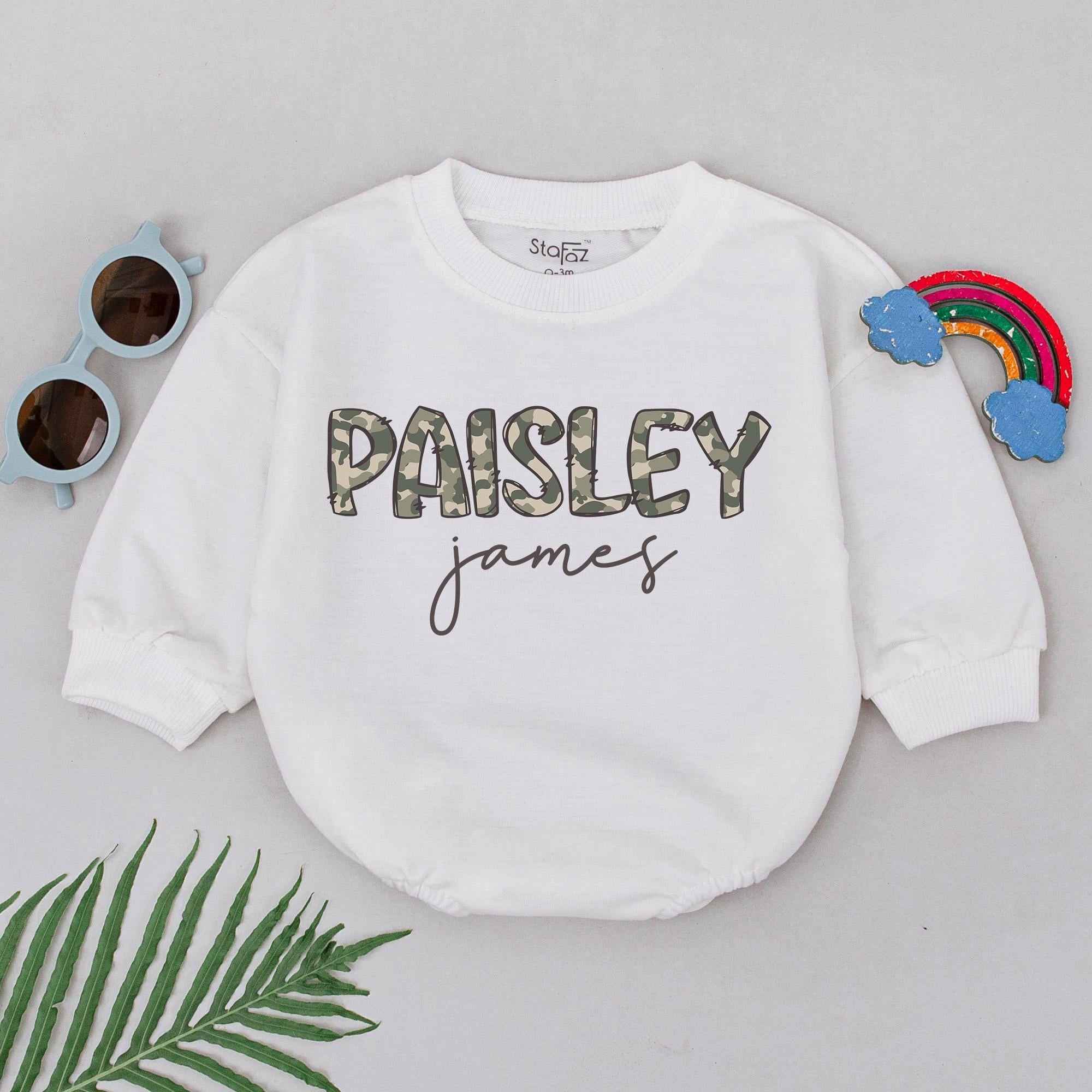 Custom Baby Romper with Camouflage Paisley Design Personalized Name Gift for Boys Soft Cotton Infant Outfit Ideal for Baby Showers