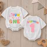 Custom Baby Romper with 'It's Fun to Be One' Artwork, Personalized Name, Soft Cotton, Vibrant Colors, Perfect First Birthday Outfit