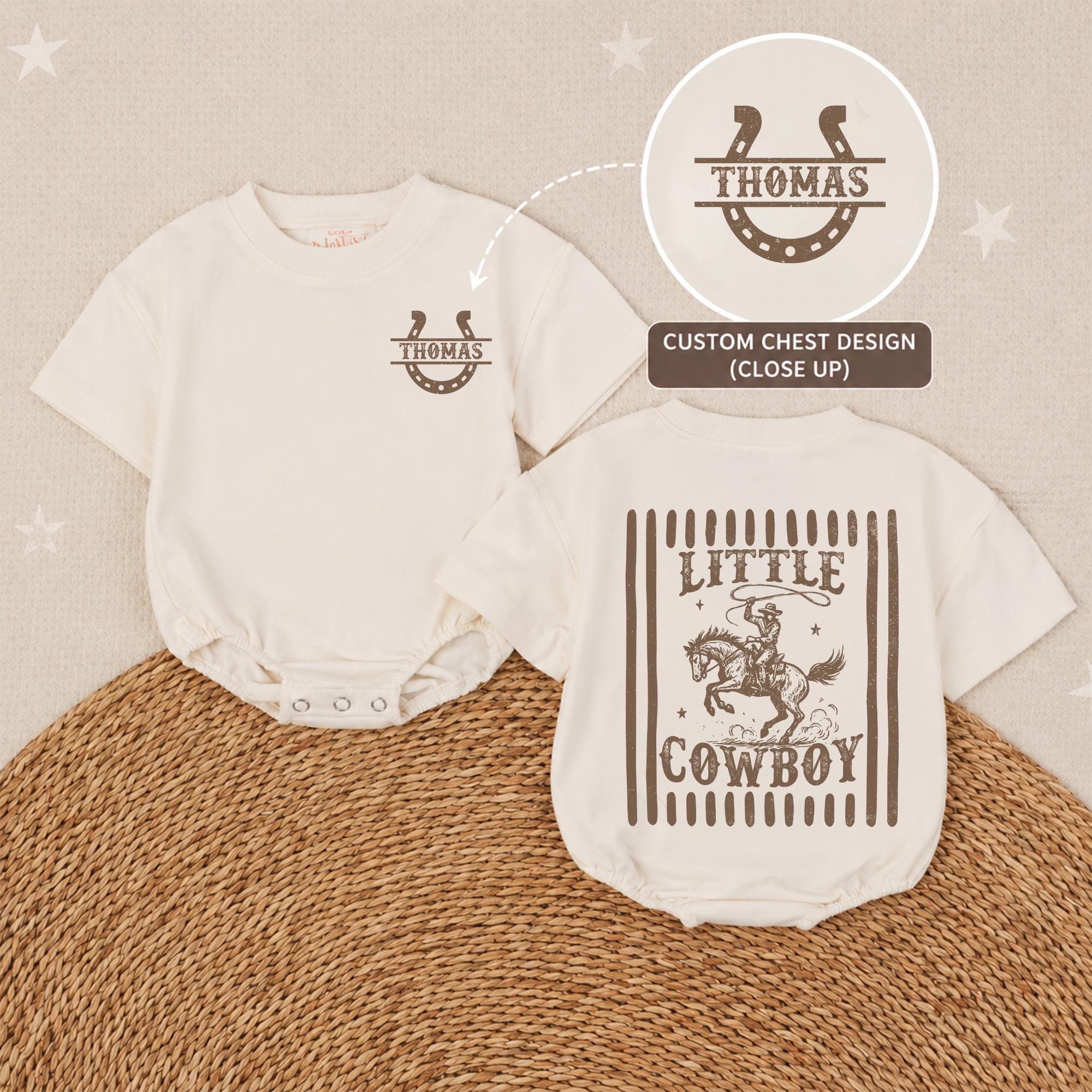 Custom Baby Romper with Little Cowboy Horse Design, Personalized Name Western Outfit, Soft Cotton Infant Bodysuit for Baby Shower Gift