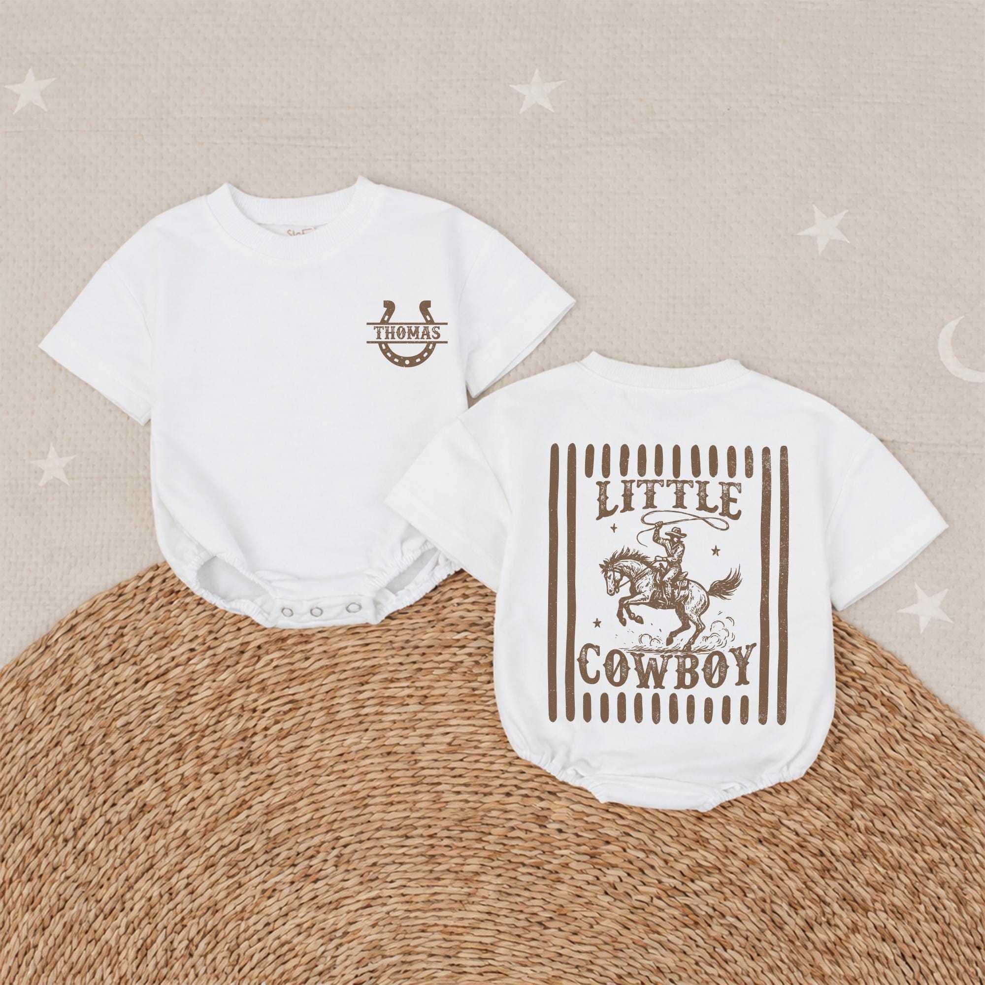 Custom Baby Romper with Little Cowboy Horse Design, Personalized Name Western Outfit, Soft Cotton Infant Bodysuit for Baby Shower Gift