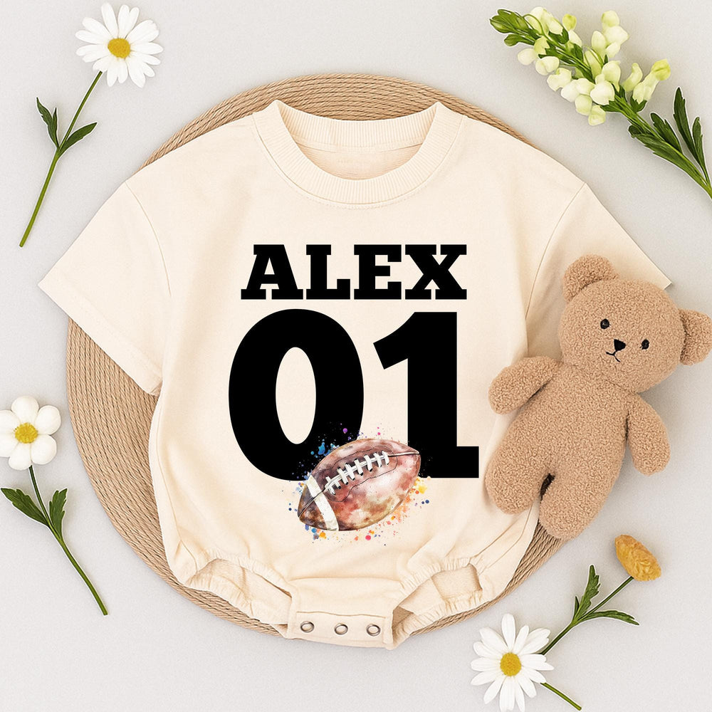 Custom Baby Romper with Name and Number Alex 01 Sports Design Football Baseball Soccer Baby Gameday Outfit Boy Girl Cotton Gift