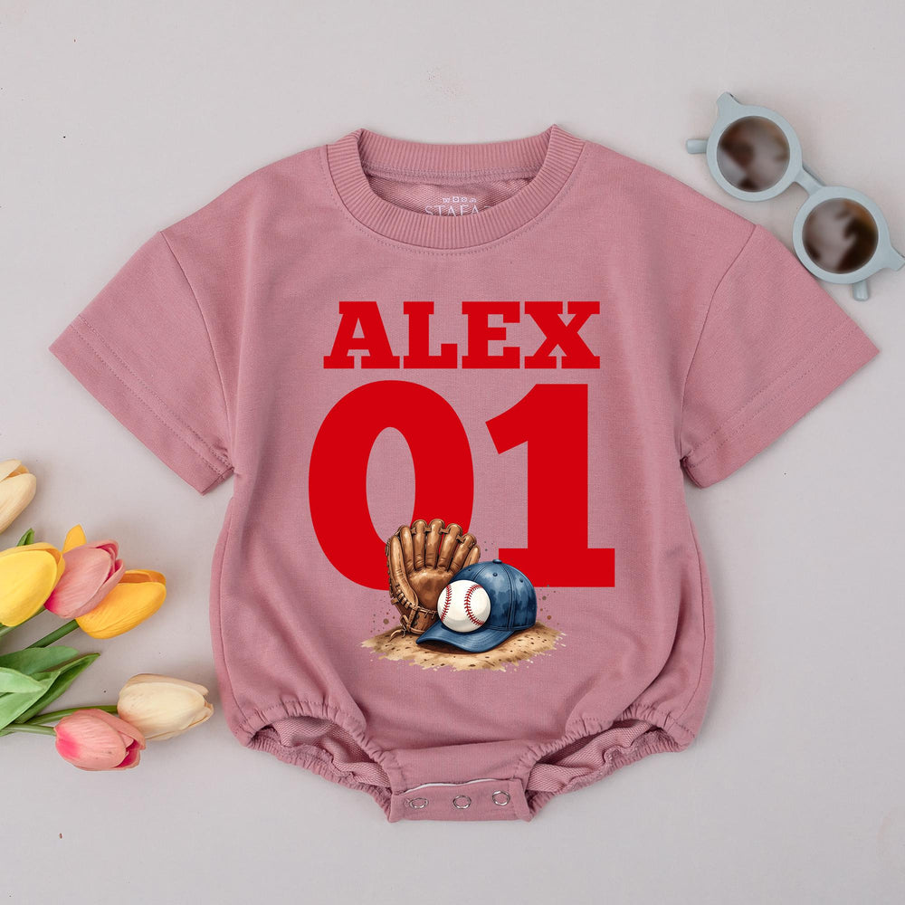 Custom Baby Romper with Name and Number Alex 01 Sports Design Football Baseball Soccer Baby Gameday Outfit Boy Girl Cotton Gift