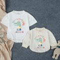 Custom Baby Romper with Party Animal Dinosaur Artwork, Personalized Name, Soft Cotton, Perfect for First Birthday Outfit or Cake Smash