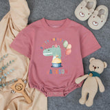 Custom Baby Romper with Party Animal Dinosaur Artwork, Personalized Name, Soft Cotton, Perfect for First Birthday Outfit or Cake Smash