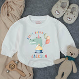 Custom Baby Romper with Party Animal Dinosaur Artwork, Personalized Name, Soft Cotton, Perfect for First Birthday Outfit or Cake Smash