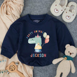 Custom Baby Romper with Party Animal Dinosaur Artwork, Personalized Name, Soft Cotton, Perfect for First Birthday Outfit or Cake Smash