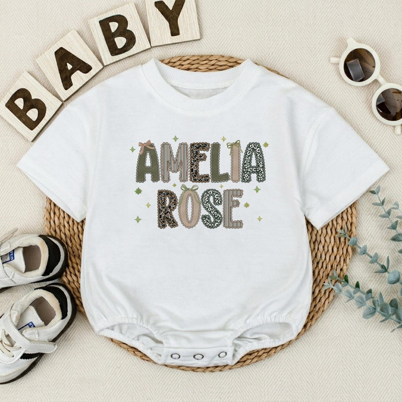 Custom Baby Romper with Preppy Camo Name Design, Short or Long Sleeve, Soft Cotton Outfit for Newborns & Infants, Ideal Baby Shower Gift