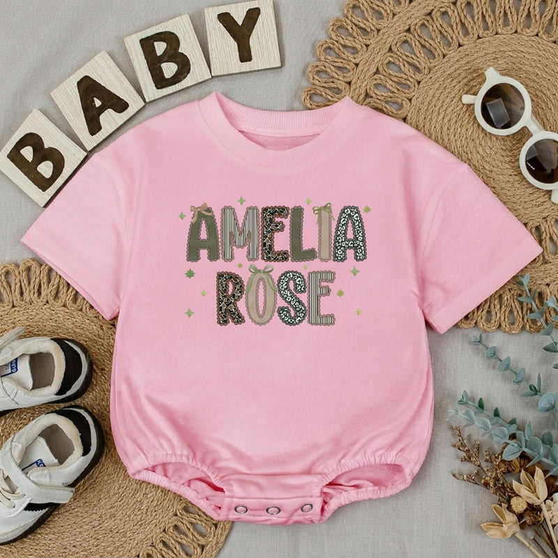 Custom Baby Romper with Preppy Camo Name Design, Short or Long Sleeve, Soft Cotton Outfit for Newborns & Infants, Ideal Baby Shower Gift