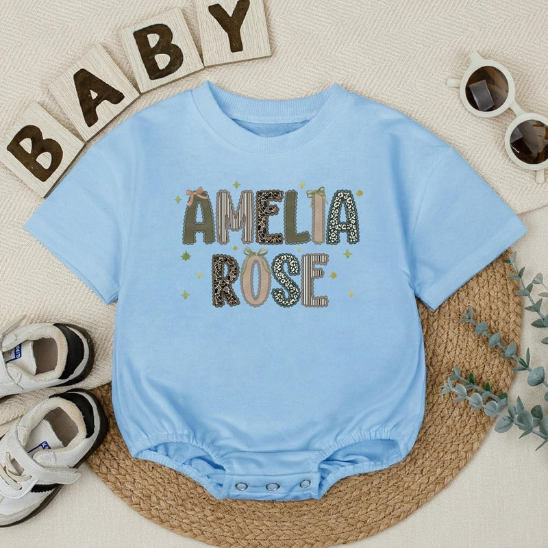 Custom Baby Romper with Preppy Camo Name Design, Short or Long Sleeve, Soft Cotton Outfit for Newborns & Infants, Ideal Baby Shower Gift