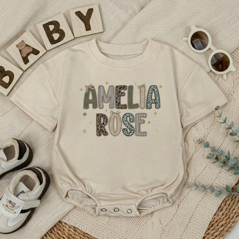 Custom Baby Romper with Preppy Camo Name Design, Short or Long Sleeve, Soft Cotton Outfit for Newborns & Infants, Ideal Baby Shower Gift