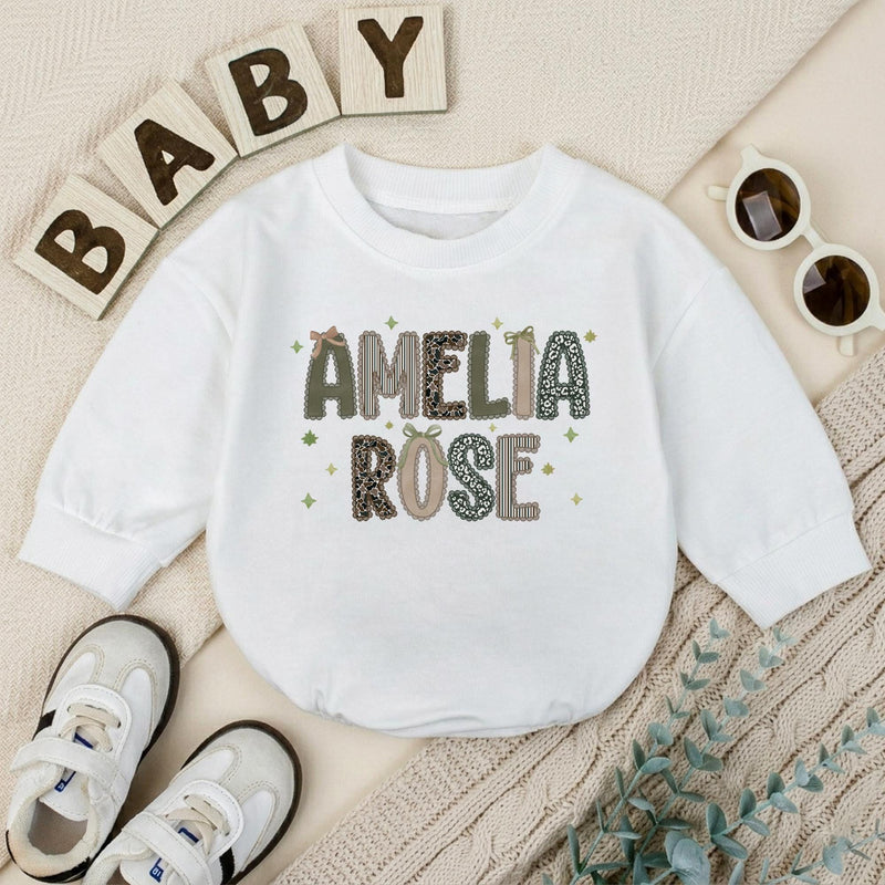 Custom Baby Romper with Preppy Camo Name Design, Short or Long Sleeve, Soft Cotton Outfit for Newborns & Infants, Ideal Baby Shower Gift