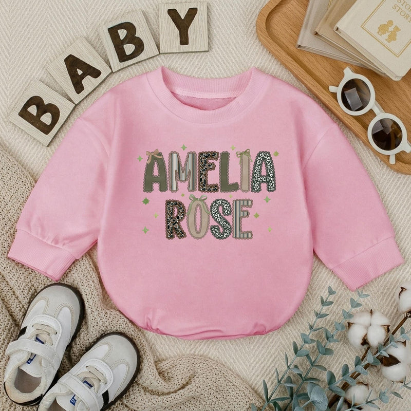Custom Baby Romper with Preppy Camo Name Design, Short or Long Sleeve, Soft Cotton Outfit for Newborns & Infants, Ideal Baby Shower Gift