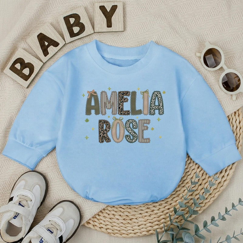 Custom Baby Romper with Preppy Camo Name Design, Short or Long Sleeve, Soft Cotton Outfit for Newborns & Infants, Ideal Baby Shower Gift