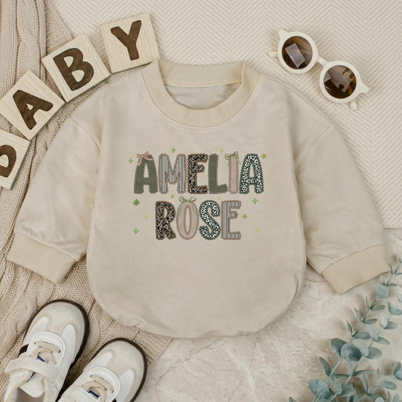 Custom Baby Romper with Preppy Camo Name Design, Short or Long Sleeve, Soft Cotton Outfit for Newborns & Infants, Ideal Baby Shower Gift