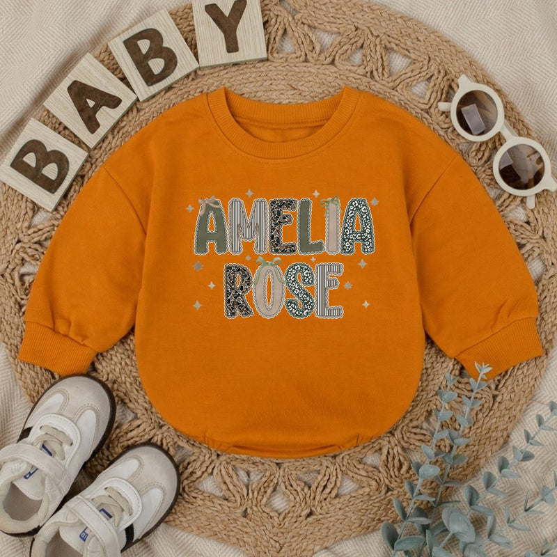 Custom Baby Romper with Preppy Camo Name Design, Short or Long Sleeve, Soft Cotton Outfit for Newborns & Infants, Ideal Baby Shower Gift