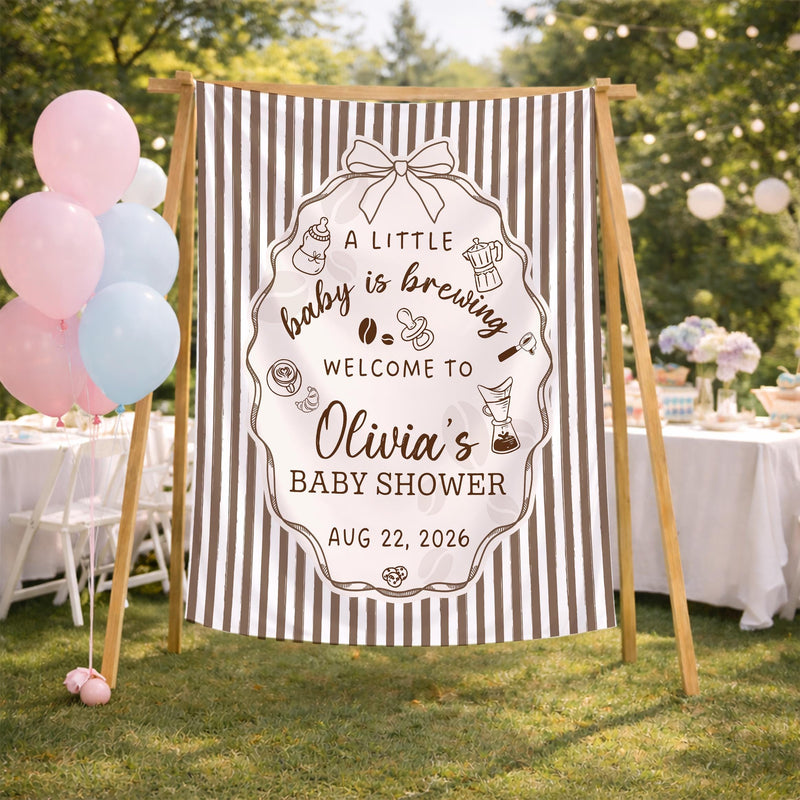 Custom Baby Shower Silk Banner and Bodysuit Set - Coffee Theme 'Baby Is Brewing' Design, Perfect for Newborns and Special Occasions