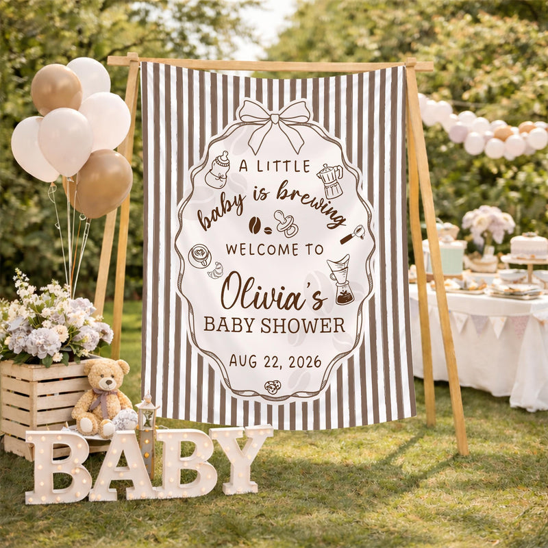 Custom Baby Shower Silk Banner and Bodysuit Set - Coffee Theme 'Baby Is Brewing' Design, Perfect for Newborns and Special Occasions