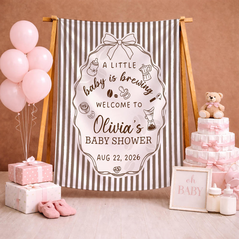 Custom Baby Shower Silk Banner and Bodysuit Set - Coffee Theme 'Baby Is Brewing' Design, Perfect for Newborns and Special Occasions