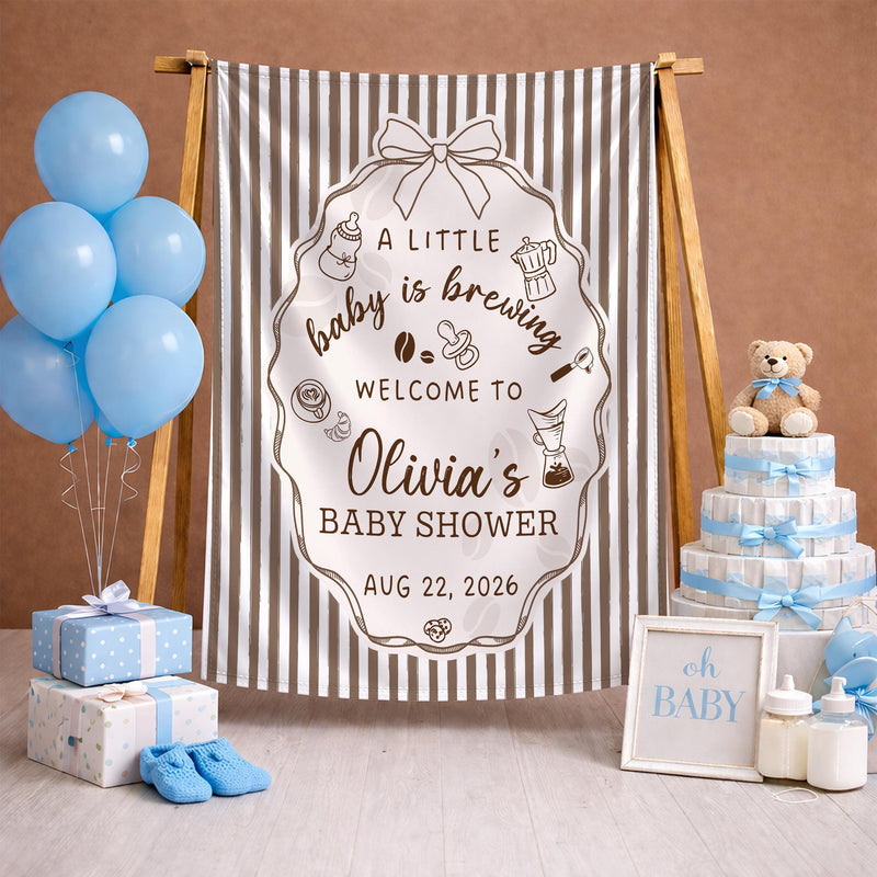 Custom Baby Shower Silk Banner and Bodysuit Set - Coffee Theme 'Baby Is Brewing' Design, Perfect for Newborns and Special Occasions