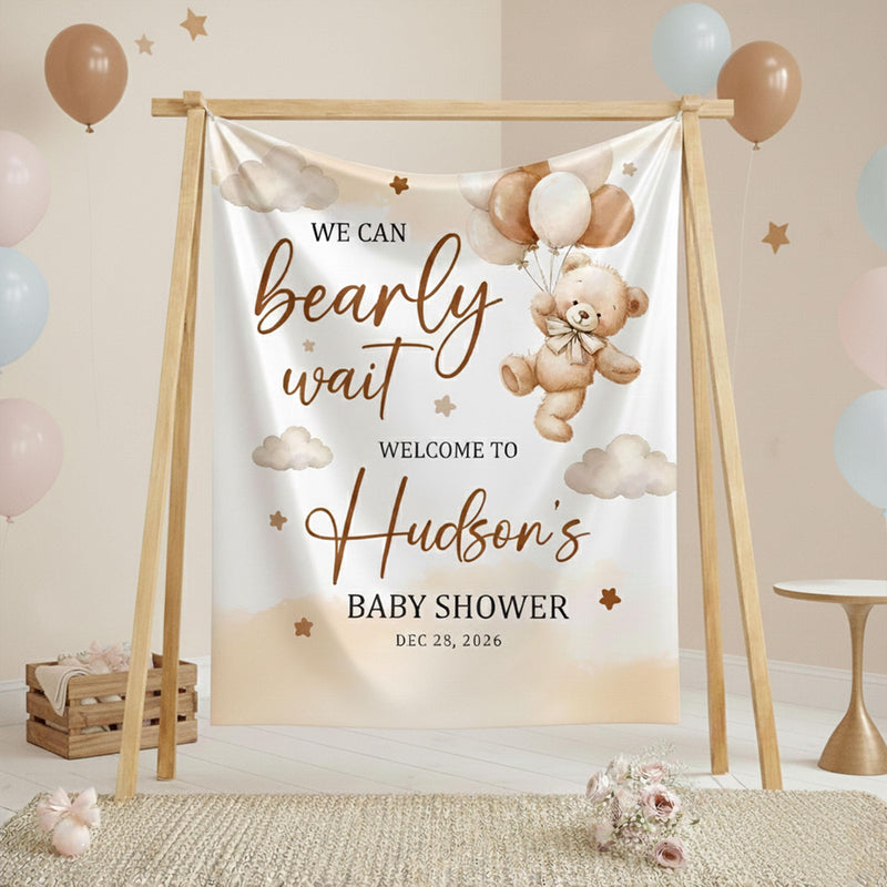 Custom Baby Shower Silk Welcome Sign & Bodysuit Set, We Can Bearly Wait Theme, Neutral Boho Decor, Soft Cotton Outfit for Newborns