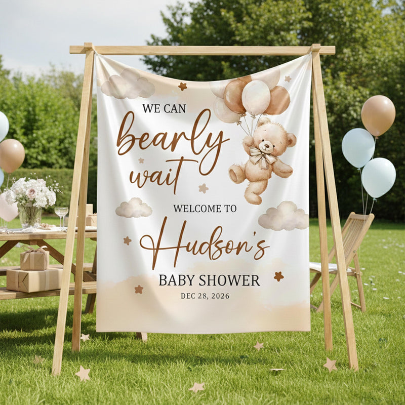 Custom Baby Shower Silk Welcome Sign & Bodysuit Set, We Can Bearly Wait Theme, Neutral Boho Decor, Soft Cotton Outfit for Newborns
