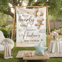 Custom Baby Shower Silk Welcome Sign & Bodysuit Set, We Can Bearly Wait Theme, Neutral Boho Decor, Soft Cotton Outfit for Newborns