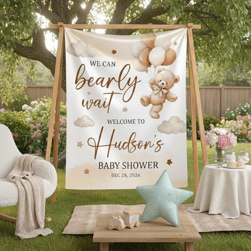 Custom Baby Shower Silk Welcome Sign & Bodysuit Set, We Can Bearly Wait Theme, Neutral Boho Decor, Soft Cotton Outfit for Newborns